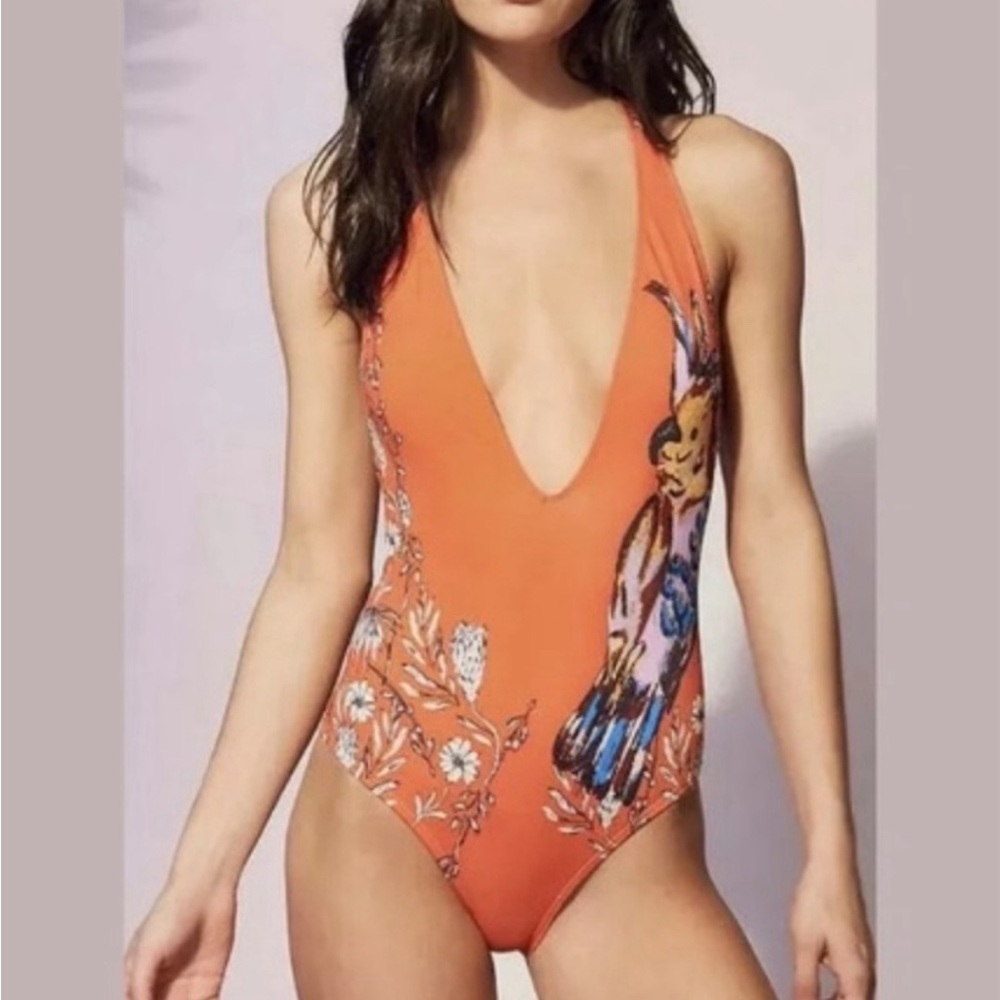 Out from Under Urban Outfitters Plunge Tropical Bird Swimsuit - Size: M
